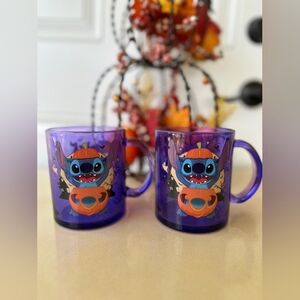 Disney Stitch Pumpkin Costume Purple Transparent Halloween Coffee Mug Set of 2